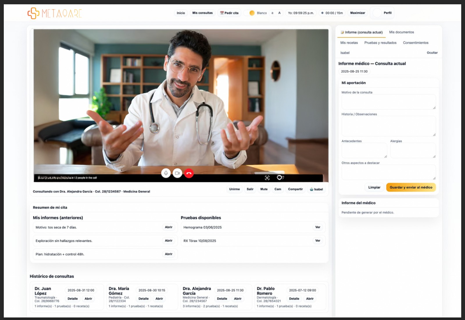 Panel del médico - Resumen de consulta